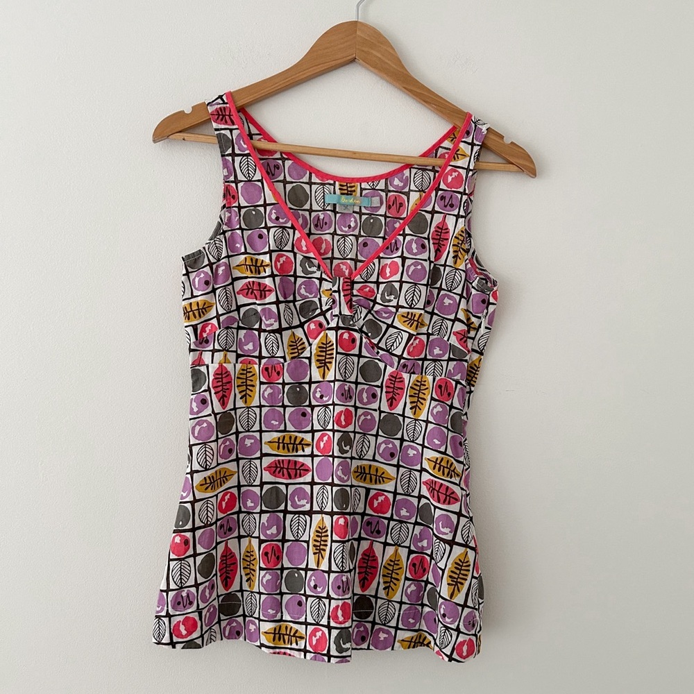Boden Top Sleeveless Orange Yellow Leaf Fall Pink Cotton